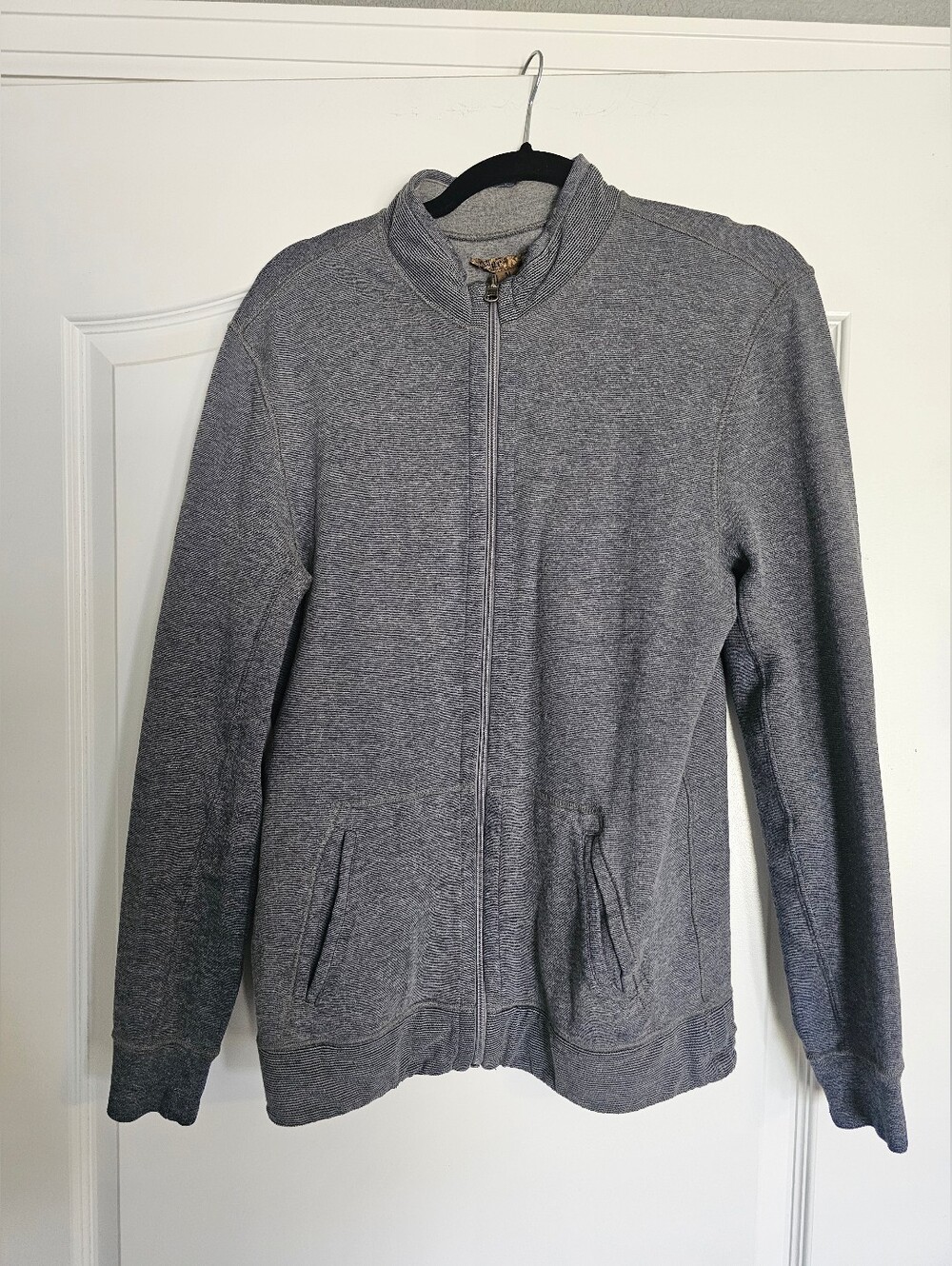Men's Blue Gray Full Zip Jacket Medium Cotton Blend Sweatshirt Sweater
